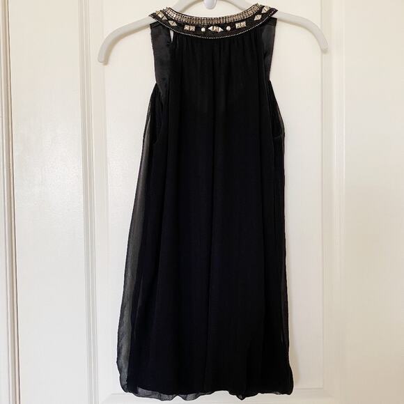 Hannah Jo Sleeveless Flowy Top Embellished 100% Silk Black Size Small - Picture 2 of 6